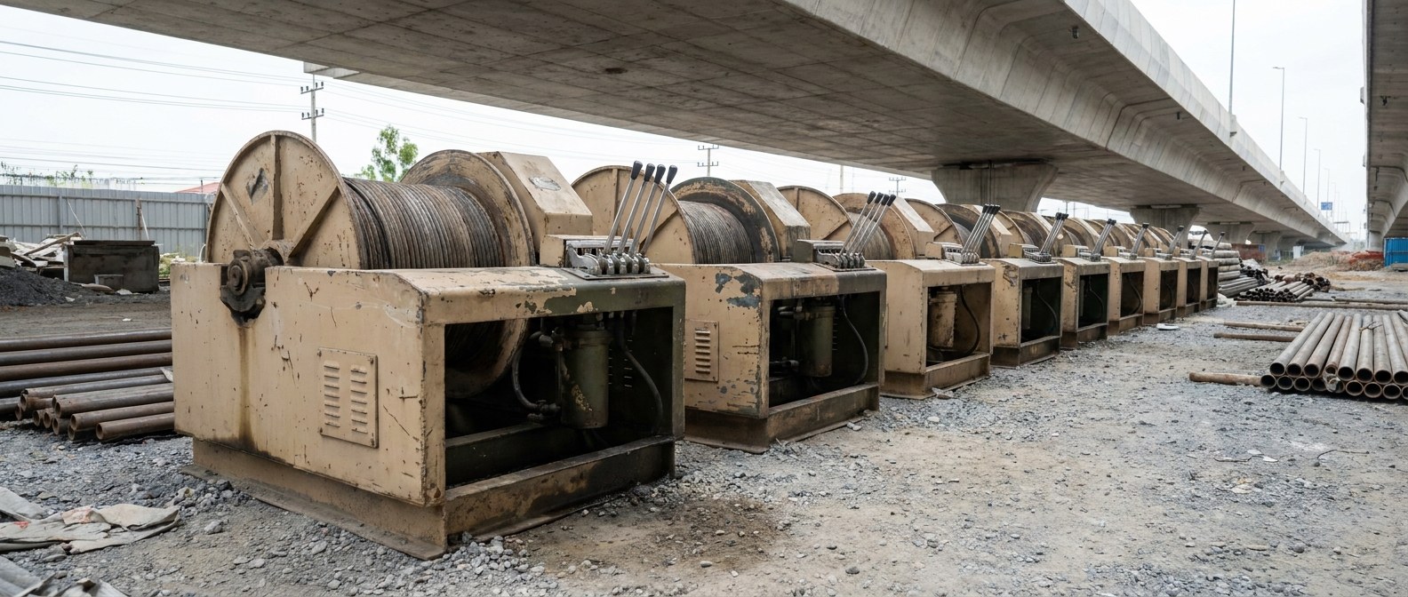 hydraulic cable pulling machine в ряду на площадке