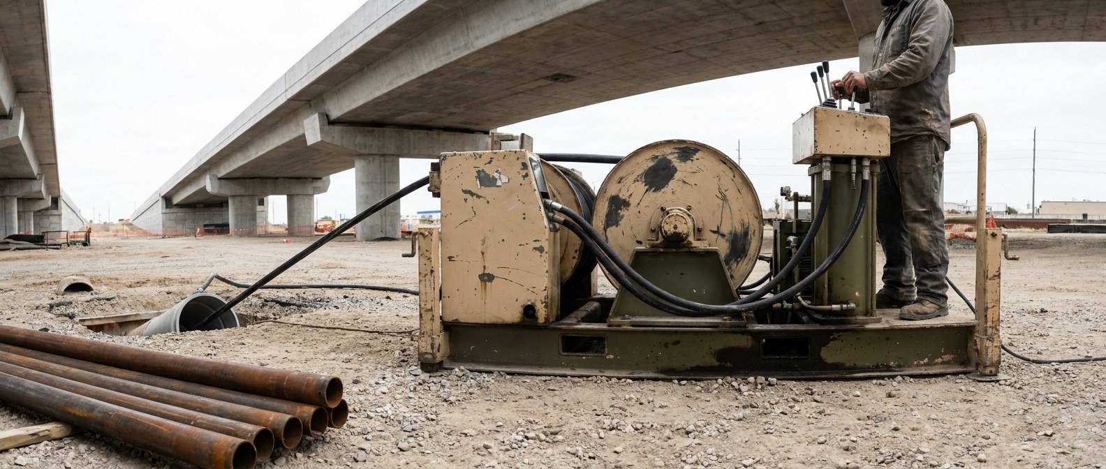 оператор у hydraulic cable pulling machine